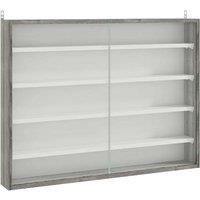 HOMCOM 5-tier Wall Display Shelf Unit Cabinet With£4 Adjustable Shelves Glass Doors 60X80cm£ - Wood Grain