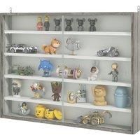 HOMCOM 5-Tier Wall Display Shelf Unit Cabinet w/ 4 Adjustable Shelves Glass Doors Home Office Ornaments 60x80cm Grey Wood Grain