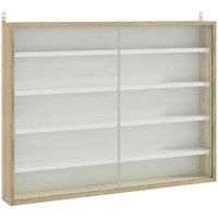 HOMCOM 5-tier Wall Display Shelf Unit Cabinet With 4 Adjustable Shelves Glass Doors 60X80cm - Natural