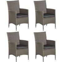 Outsunny 4 Pieces Outdoor PE Rattan Dining Chairs Set with Cushion, Garden Armchair with Armrests, High Backrest, Metal Frame Patio Wicker Furniture, Grey