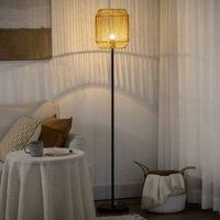 HOMCOM Farmhouse Wicker Floor Lamp, Standing Lamp with Hand Woven Rattan Lampshade, Lamps for Living Room, Bedroom, (Bulb not Included), Natural