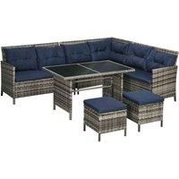 Outsunny 6 PCs Patio wicker Sofa Set Rattan Chair Furniture with Glass & Cushioned, Blue