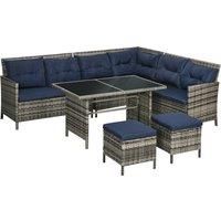 Outsunny 8-Seater Patio wicker Sofa Set Rattan Chair Furniture w/ Glass & Cushioned