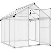 Outsunny 6 x 6ft Polycarbonate Greenhouse with Rain Gutters, Large Walk-In Green House with Window, Garden Plants Grow House with Aluminium