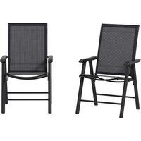 Outsunny Set of 2 Foldable Metal Garden Chairs Outdoor Patio Park Dining Seat Yard Furniture Dark Grey