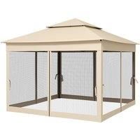 Outsunny 3 x 3(m) Pop Up Gazebo, Double-roof Garden Tent with Netting and Carry Bag, Party Event Shelter for Outdoor Patio, Cream White