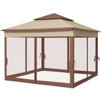 Outsunny 3 x 3(m) Pop Up Gazebo, Double-roof Garden Tent with Netting and Carry Bag, Party Event Shelter for Outdoor Patio, Khaki