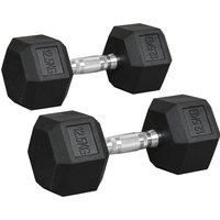 HOMCOM 2x12.5kg Rubber Hex Dumbbell Portable Hand Weights Dumbbell Home Gym Workout Fitness Hand Dumbbell Aosom UK