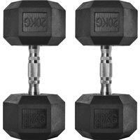 HOMCOM Hexagonal Dumbbells: 2x20kg Portable Hand Weights for Home Gym Fitness, Black Rubber Aosom UK