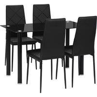 HOMCOM Modern Dining Table Set for 4, Space-Saving 5 Pieces Kitchen Table Set with Rectangle Table and Steel Frame, Black