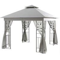Outsunny 3(m) x 3(m) Double Roof Outdoor Garden Gazebo Canopy Shelter with Netting, Solid Steel Frame, Light Grey