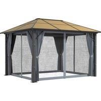 Outsunny 3 x 3.6m Garden Aluminium Gazebo Hardtop Roof Canopy Marquee Party Tent Patio with Mesh Curtains & Side Walls - Grey