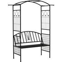 Outsunny Garden Metal Arch Arbour with Bench Love Seat Chair Outdoor Patio Rose Trellis Pergola Climbing Plant Archway Tubular - 154L x 60W x 205Hcm