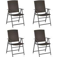 Outsunny 4pcs Rattan Chair Foldable Garden Furniture with Armrest Steel Frame
