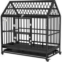 PawHut 48" Heavy Duty Dog Crate on Wheels, with Removable Tray, Openable Top, for L, XL Dogs - Black