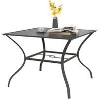Outsunny Outdoor Dining Table 94x94cm with Parasol Hole, Four-Seater Garden Table with Slatted Metal Plate Top, Dark Grey