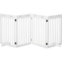 PawHut Pet Gate 4 Panel Wooden Foldable Fence Freestanding Dog Safety Barrier with 2 Support Feet for Doorways Stairs 80'' x 30'' White