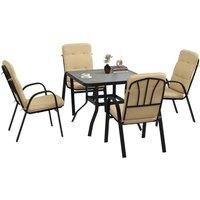 Outsunny Garden Dining Set, Glass Table w/ Umbrella Hole & Texteline Seats, Beige