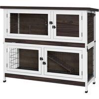 PawHut 2 Tiers Rabbit Cage Outdoor Guinea Pig Hutch with Sliding Trays, Asphalt Roof, No Screws Installation, for 1-2 Rabbits