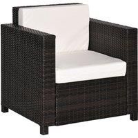 Outsunny 1 Seater Rattan Garden All-Weather Wicker Weave Single Sofa Armchair with Fire Resistant Cushion - Brown