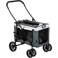 PawHut Foldable Pet Stroller w/ Detachable Carrier - Grey