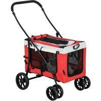 PawHut Foldable Pet Stroller w/ Detachable Carrier - Red