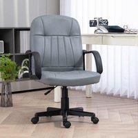 HOMCOM Pu Leather Office Chair Swivel Home Mid-back Computer Desk Chair Grey