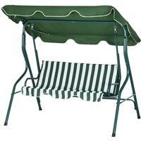 Outsunny 3 Seater Garden Swing Seat Chair Outdoor Bench with Adjustable Canopy and Metal Frame, Green Stripes