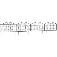 Outsunny Decorative Garden Fencing, 4PCs Outdoor Picket Fence Panels, Rustproof Metal Wire Landscape Flower Bed Border Edging Animal Barrier, Black