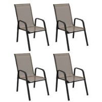 Outsunny Set of 4 Garden Dining Chair Set Outdoor w/ High Back Armrest Grey