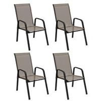 Outsunny Set of 4 Garden Dining Chair Set Outdoor w/ High Back Armrest Grey