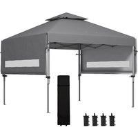 Outsunny 5 x 3(m) Pop Up Gazebo with Extend Dual Awnings, 1 Person Easy up Marquee Party Tent with 1-Button Push, Double Roof, Sandbags,