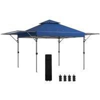 Outsunny 5 x 3(m) Pop Up Gazebo with Extend Dual Awnings, 1 Person Easy up Marquee Party Tent with 1-Button Push, Double Roof, Wheeled Bag, Sandbags, Height Adjustable Instant Shelter, Blue