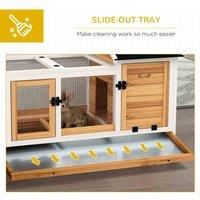 PawHut Wooden Rabbit Hutch w/ Wheels, Run - Brown, none