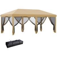 Outsunny 6 x 3(m) Pop Up Gazebo, Outdoor Canopy Shelter, Marquee Party Wedding Tent with 6 Mesh Walls and Carry Bag, Beige