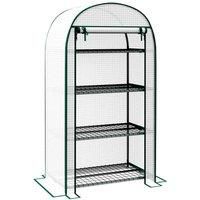 Outsunny 80 x 49 x 160cm Mini Greenhouse for Outdoor, Portable Gardening Plant Green House with Storage Shelf, Roll-Up Zippered Door, Metal Frame and PE Cover, White