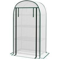 Outsunny 80 x 49 x 160cm Mini Greenhouse for Outdoor, Portable Gardening Plant Green House with Storage Shelf, Roll-Up Zippered Door, Metal Frame and PE Cover, White