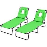 Outsunny Foldable Sun Lounger Duo, Adjustable 4-Level Backrest, Comfort Pillow & Reading Slot, Easy Storage, Vibrant Green