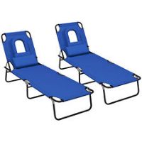 Outsunny Folding Sun Lounger Set of 2 Reclining Chair with Reading Hole Blue
