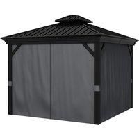 Outsunny 3 x 3.7m Outdoor Hardtop Gazebo Canopy Aluminum Frame with 2-Tier Roof & Mesh Netting Sidewalls for Patio, Dark Grey