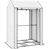 Outsunny Mini Greenhouse with Shelves and Roll Up Door, 100x80x150cm, White, white