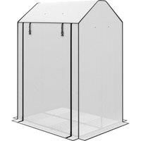 Outsunny Mini Greenhouse with 4 Wire Shelves Portable Garden Grow House Upgraded Tomato Greenhouse for Plants with Roll Up Door and Vents, 100 x 80 x 150cm, White