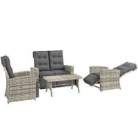 Outsunny 4 Piece Rattan Garden Furniture Set with Sofa, Glass Table, Light Grey
