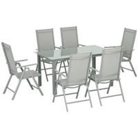 Outsunny 7 Piece Garden Dining Set, Outdoor Table and 6 Chair, Aluminium, Grey