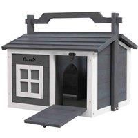 PawHut Rabbit Hutch Indoor Outdoor w/ Top Handle, Openable Roof - Grey