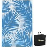 Outsunny Reversible Outdoor Rug with Carry Bag, Waterproof Plastic Straw Mat for Garden, Deck, RV, Picnic, Beach, Camping, 182 x 274cm, Blue and Cream