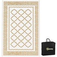 Outsunny Reversible Outdoor Rug with Carry Bag, Waterproof Plastic Straw Mat for Garden, Deck, RV, Picnic, Beach, Camping, 182 x 274cm, Brown and Cream