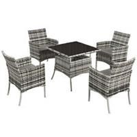 Outsunny 4 Seater Rattan Garden Furniture Set w/ Tempered Glass Tabletop - Grey