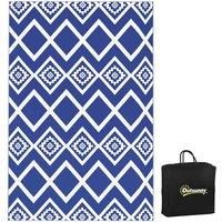 Outsunny Reversible Outdoor Rug with Carry Bag, Waterproof Plastic Straw Mat for Garden, Deck, RV, Picnic, Beach, Camping, 182 x 274cm, Blue and White