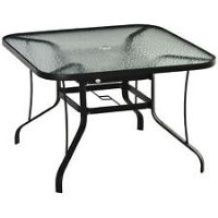 Outsunny 106.5cm Square Patio Dining Table with Parasol Hole, Glass Top